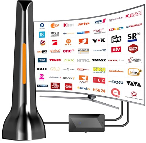 TV-Antenne für digitalen Empfang, Indoor, Tragbar (orange)