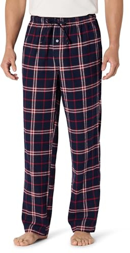 Amazon Essentials Herren Atmungsaktive Flanell-Pyjamahose (Erhältlich In Groß Und Schwer), Marineblau Rot Karomuster, L