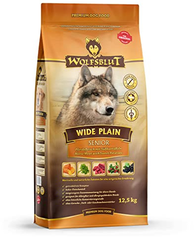 WOLFSBLUT – Wide Plain Senior | Trockenfutter mit natürlichen Zutaten und wertvollen Superfoods für ausgewachsene Hunde. Getreidefreies Alleinfutter ohne Zusatzstoffe im Beutel | 12,5kg Pferd