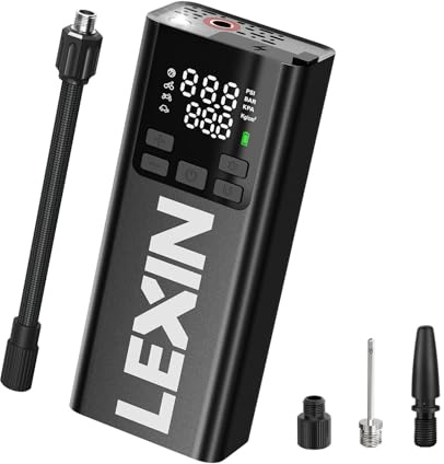 LEXIN Elektrische Luftpumpe, Akku Kompressor, Tragbare Luftpumpe Fahrrad 150 PSI (10,3 Bar), Luftkompressor für Fahrrad Auto Motorrad Bälle, Mini Reifenpumpe mit LED-Anzeige, Notbeleuchtung
