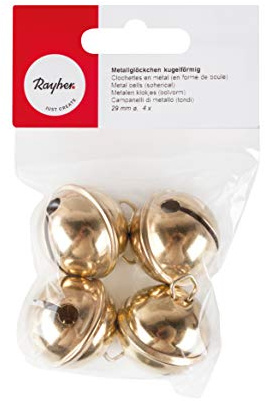 Rayher Metallglöckchen, kugelförmig, 29 mm ø, gold, Beutel 4 Stück, Schellen, Weihnachtsglöckchen, 2503406, Goldfarben