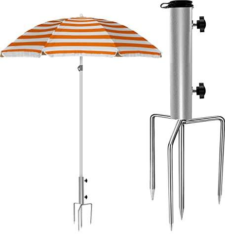 FMKLDENA Erdspieß Sonnenschirm, Abnehmbarer Sonnenschirmhalter, Sonnenschirmständer mit Rasendorn, Schirmständer Erdspieß, Schirmständer für Angeln,Garten,Strand