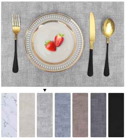 Homaxy Tischsets Abwaschbar 6er Set, Wasserdicht Tischset, Platzsets Abwischbar Doppelseitigen, Platzset Leder, rutschfest Platzdeckchen, Schön Tischuntersetzer, Hellgrau