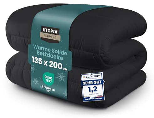 Utopia Bedding Bettdecke 135 x 200 cm, Ganzjahresdecke 370 GSM Füllung, atmungsaktive Schlafdecke, Steppdecke, Super Weiche Kuschelige (Grau)