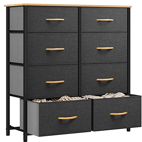 YITAHOME kommode, Schrank mit 8 Schubladen aus Stoff, Modernen Stil, Stabiler Metallrahmen, Holztischplatte, Aufbewahrungskommode für Schlafzimmer, Wohnzimmer, Flur, Dunkelgrau