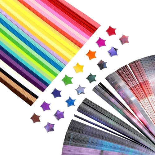 1080 Stück Origami Sterne DIY Handgemachte Gemischte Farbe Origami, Hochwertiges Papierstreifen, Dekoration für Freunde und Familie