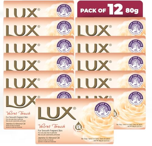 Lux Velvet Touch Seifenstücke, 12er-Pack | Mit Floral Fusion Oil und Jasmin, für Gesicht Hände und Körper, seidig-glattes Hautgefühl, langanhaltender Blütenduft