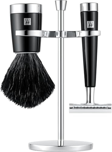 ZWILLING Rasier-Set 3-teilig, Rasierhobel, Pinsel und Halterung, Schwarz