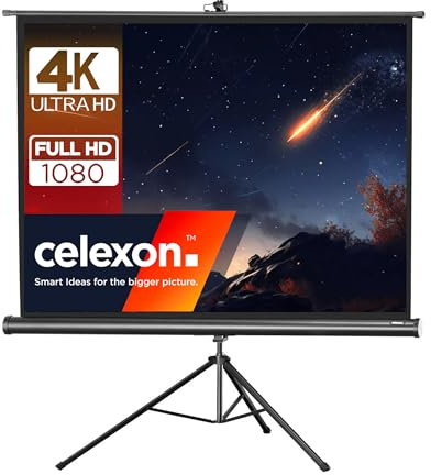 celexon Economy Stativ-Leinwand schwarz 65 | 133x100 cm 4:3 | mobil transportable 4K, Full-HD Beamerleinwand mit manuellem Rollauszug für Heimkino, Büro & Outdoor | inkl. Standfuß + Tragegriff