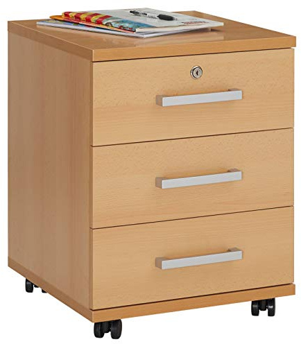 CARO-Möbel Rollcontainer Bürocontainer Büroschrank Vancouver, in buchefarben, abschließbar mit 3 Schubladen, 44 x 58 x 45 cm