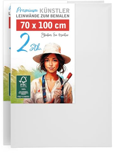 2er-Set Leinwand zum Bemalen 70x100cm groß - 100% Baumwolle 280g/m², 2-fach grundiert, FSC® Holz-Keilrahmen 17mm, für Acrylfarbe, Aquarell, Öl & Gouache
