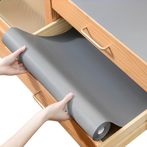 FDOUIGE Schubladenmatte 48x500cm – Eva Antirutschmatte Schubladen, Wasserfest & Nicht Klebende Schubladeneinlage für Küchenschränke, Kühlschrank und Regale (Grau)