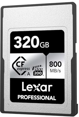 Lexar Professional SILVER Series CFexpress Typ A Karte 320GB, CFe Karte bis zu 800 MB/s Lesen, VPG200, 8K Video CF Karte, Speicherkarte Kompatibel mit Sony Alpha/Sony FX Kameras (LCAEXSL320G-RNENG)