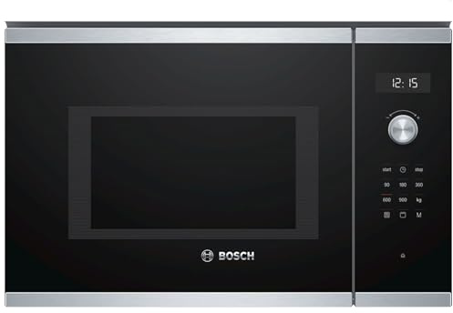 Bosch BEL554MS0 Serie 6 Einbau-Mikrowelle, 38 x 59 cm, 900 W, Drehteller 31,5cm, Türanschlag Links, AutoPilot 8 8 Automatikprogramme, Reinigungsunterstützung, LED-Touchdisplay, Edelstahl