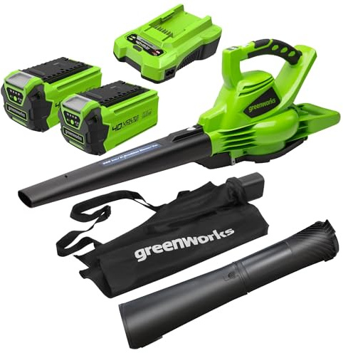 Greenworks 40V Akku Laubsauger/ Laubbläser mit bürstenlosem Motor, 370 km/h, 14.17m³/min, 45L Fangsack mit 2x 2Ah Akkus & Ladegerät, 3 Jahre Produkt-Garantie