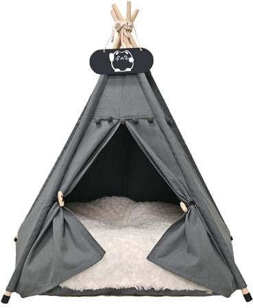 Whiwhi Tipi Zelt für Haustiere mit Doppelseitigem Kissen Hundezelt Abnehmbar und Waschbar Luxery Hundehöhle Katzenzelt und Haustierhäuser 40x40x50cm