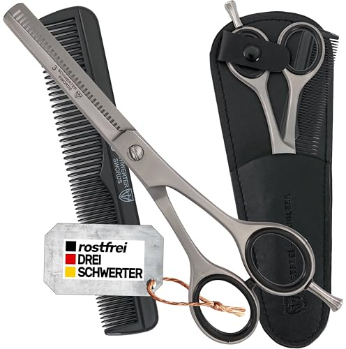 DREI SCHWERTER - Rostfreie professionelle Effilierschere Haarschere im Etui NEU mit Kamm