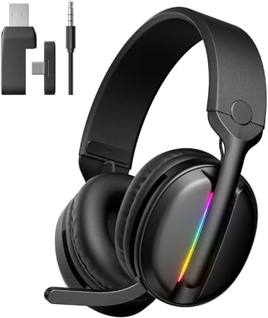 MANKIW Kabelloses Gaming Headset für PS5, PS4, PC, 2.4GHz & 5.4 Bluetooth | 2.4GHz USB & Type-C, Bluetooth 5.4, geringe Latenz, Noise Cancelling Mikrofon und 40 Std. Akku für Gaming