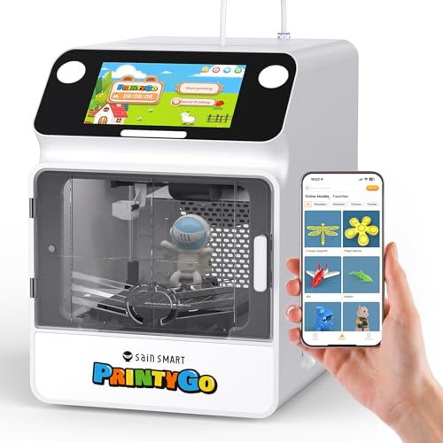 SainSmart PrintyGo Mini 3D-Drucker für Kinder – 600 mm/s Auto-Leveling, 5-Touchscreen, 1500+ Modelle, Kindersicher, Wi-Fi/App-Steuerung, Vormontiert – Perfektes STEM-Lernspielzeug