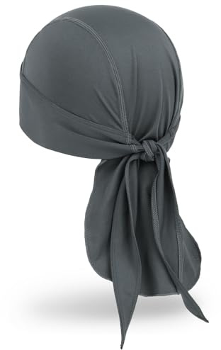 MELASA Kühlende Durag Bandana Cap Mütze, Absorbiert Schweiß Kopftuch Unterhelm, Atmungsaktive Fahrrad Kopfbedeckung Laufmütze, Kopftuch Herren Radfahren Motorradfahren(Grau)