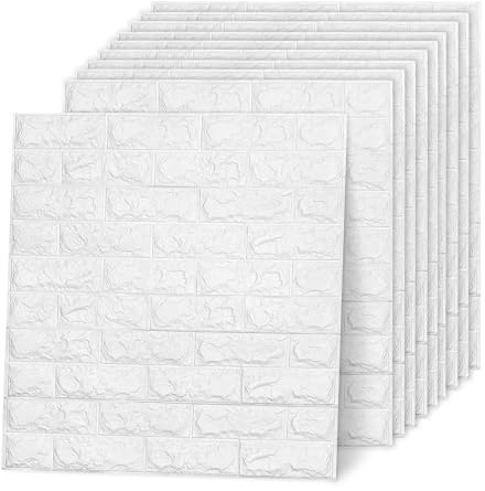 AllRight 10 Stück 3D Wandpaneele Selbstklebend Tapete Steinoptik Wandverkleidung 77 x 70 cm Wasserdicht Wall Panels Wandtattoos Küche Ziegelstein Wandaufkleber Wandplatten Weiß für Wanddeko