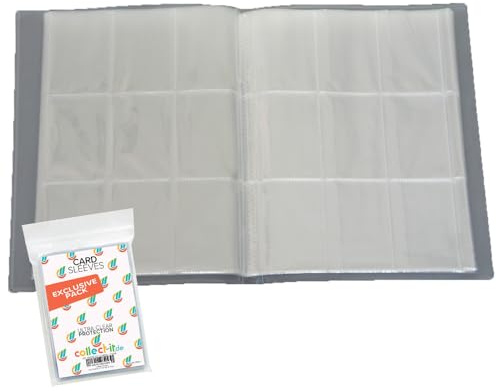 Bundle mit Leere Sammelmappe - 32 Seiten (576 Karten) - Ideal für Sammel Bilder/Karten - Farbe Neutral + Exklusive collect-it Hüllen