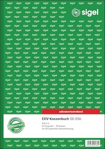 SIGEL SD056 Kassenbuch EDV A4, 2x40 Blatt, selbstdurchschreibend, mikroperforiert, mit Abheftlochung, aus nachhaltigem Papier