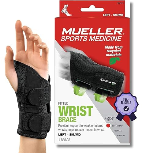 Mueller Greenline Fitted Wrist Brace, Handgelenkbandage, schwarz (Schwarz, S/M, Links)