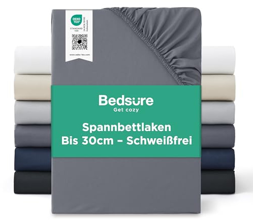 Bedsure Spannbettlaken 180x200cm Bettlaken Spannbetttücher - Oeko-TEX Mikrofaser Bis 30cm für Boxspringbett und Dicke Matratzen, Atmungsaktiv & Schnelltrocknend Spannleintuch mit Gummizug, Anthrazit