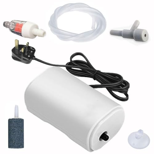 25 Dezibel Aquarium Luftpumpe 200L/H Sauerstoffpumpe leistungsstarker Belüfter für Aquarien bis zu 100L Aquarium Luftsprudler Mit Zubehör