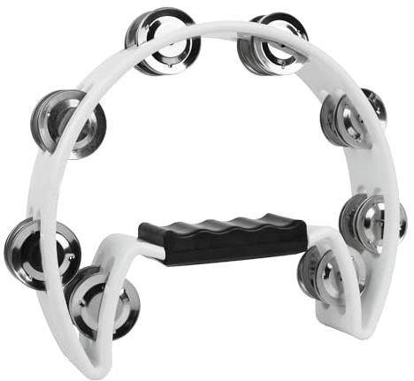 A-Star Halbmond-Tamburin, Double Jingle Bell Cutaway mit ergonomischem Griff – Sänger, Bands, Musiker, Musikunterricht – Weiß