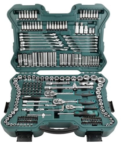 Brüder Mannesmann Steckschlüsselsatz 1/4 Zoll, 3/8 Zoll, 1/2 Zoll, 215-teilig - Werkzeugkoffer mit Ratschen, Schraubendreher, Sechskantschlüssel, Verlängerungsstücken, Stecknüssen & Bits|M98430