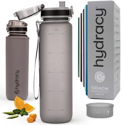 Hydracy Trinkflasche mit Fruchteinsatz - 1 L Wasserflasche - BPA-freie Trinkflasche mit Zeitmarkierung Auslaufsichere Sportflasche - Kondensationsfrei für Sport und Outdoor