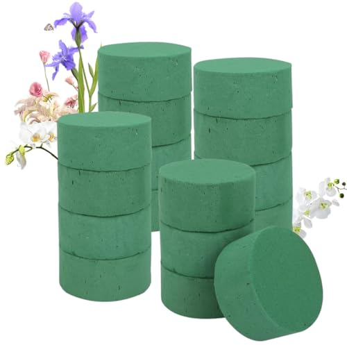 16 Stück Steckschaum 8 x 4cm Blumensteckschaum Runde Steckmasse für Kunstblumen Steckschwamm Steckmoos für Blumen Grün Steckmasse zum Basteln Trockenblumenschaum für Hochzeit, Ostern, Geburtstag