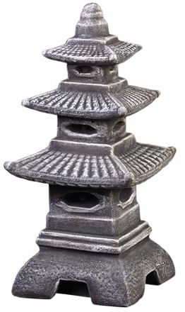 gartendekoparadies.de Steinlampe in Form Einer Pagode japanische Steinlaterne, H. 46 cm, 14 kg, Frostsicher aus Steinguss für Außenbereich (Mehrfarbig)