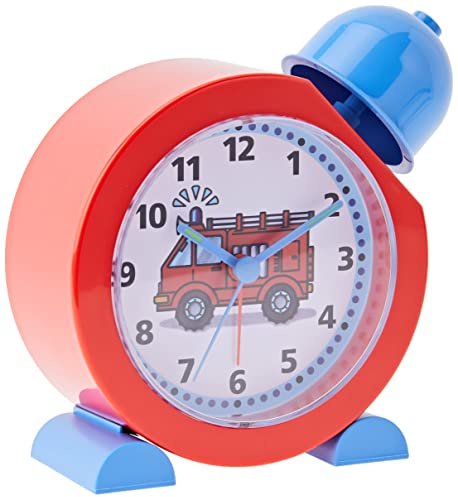 TFA Dostmann Analoger Kinderwecker TatüTata, 60.1011.05, Feuerwehr Uhr, für Kinder, analog, einfache Bedienung, Rot, L158 x B68 x H173 mm