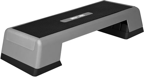 GORILLA SPORTS® Steppbrett, höhenverstellbar (3 Stufen), bis 200/300 kg | Rutschfest, Grau-Schwarz, XS/XL; Aerobic Stepper, Stepbench, Stepboard, Stepbank für Zuhause, Fitness, Sport, Cardio