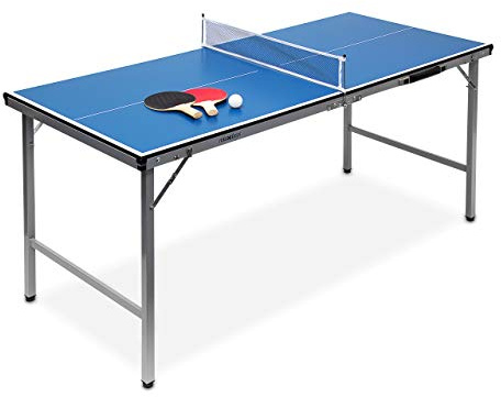 Relaxdays Klappbare Tischtennisplatte, HBT: 71 x 150 x 67 cm, tragbarer Ping Pong Tisch, Netz, Bälle, Schläger, blau, 10019102