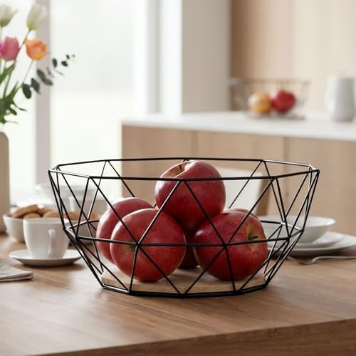 levandeo Obstkorb Metall Schwarz 26x12cm Korb Modern Holz Braun Schüssel Schale Deko Obstschale Tischdeko