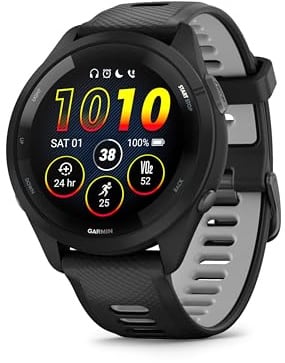Garmin Forerunner 265 46mm - Laufuhr, 1,3" AMOLED-Display, 13 Tage Akkulaufzeit, 30+ Sport-Apps, Trainingsanalyse, spezielle Lauffunktionen, Trainingsbereitschaft, erweiterte Schlaffunktionen, Musik