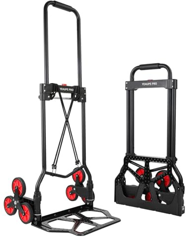YEAUPE PRO Sackkarre, 50kg Tragkraft Klappbare Sackkarre, Höhenverstellbar & Treppensteiger für Umzug & schwere Gegenstände Treppenkarren mit 2 Expanderseile & Schwammgriff - Schwarz - Dreirad