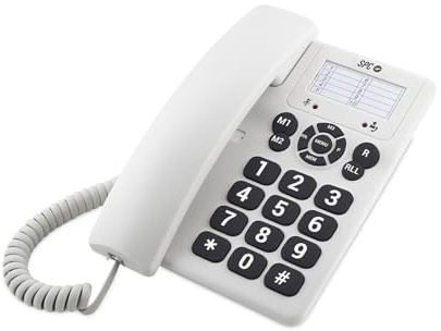 SPC Original – Tisch- oder Wandtelefon, mit großen, leicht zu bedienenden Tasten, 3 Direktspeicher, extra Laute Klingellautstärke, Wahlwiederholung, Farbe Weiß