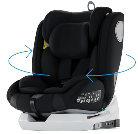 Babify Onboard, Autositz Isofix für Babys und Kinder, 0 Monate - 12 Jahre, 40-150cm, 360°drehbar, tragbarer und sicherer Sitz i-Size ECE R129, Black edition