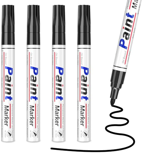 SAKEYR 4er Pack Schwarze Lackstifte Permanent Marker – Wasserdicht Schnelltrocknend – Für Auto, Kunststoff Türkratzer, Gartenmöbel, Metall Holz Glas– Anti-Tropf Strapazierfähige Spitze