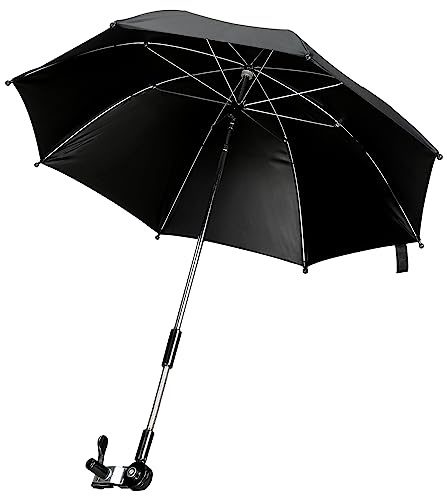 Encham Universal Sonnenschirm für Kinderwagen UV Schutz 50+ Sonnenschutz für Buggy Kinderwagenschirm 72cm Durchmesser Babywagen Schirm schwarz
