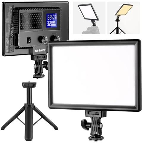 NEEWER 9" LED Videolicht Panel dimmbares weiches Licht für DSLR Kamera mit Mini Stativ 4000mAh Akku USB Type C Anschlüsse 3200K~5600K CRI95+ 600Lux Fotografie Videoaufzeichnung Live Streaming NL-116AI