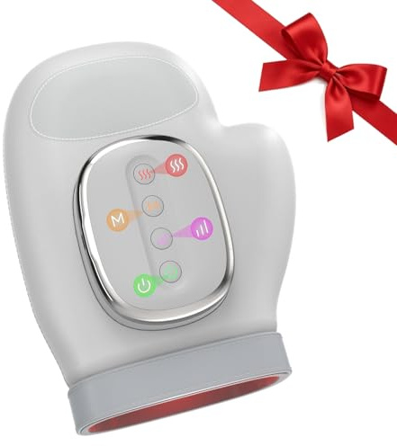 Hand-Massagegerät mit Wärme und Kompression Relief, Wiederaufladbare Hand Massagegerät Elektrisch mit 3 Massage 3 Temperaturen, 5 Presse Ebenen Therapie Handschuh, ideale Geschenke für Frauen Männer