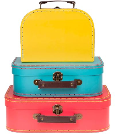 Jewelkeeper - Pappkoffer, Satz von 3 - Storage Geschenkboxen für Geburtstag, Hochzeit, Kinderzimmer, Büro Dekoration, Displays, Spielzeug, Fotos - Rot, Türkis und Gelb Aufbewahrungsboxen