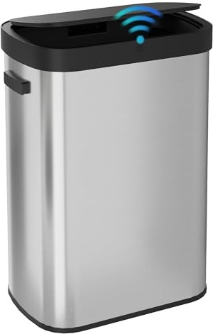 WLIVE Mülleimer 50L mit Sensor, Automatischer Abfalleimer aus Edelstahl, Berührungsfreier Küchenabfallbehälter mit Soft-Close Deckel, Geruchsdicht, Ideal für Küche, Büro oder Wohnzimmer (50L)