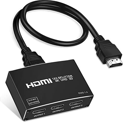 4K HDMI Splitter 1 in 3 Out mit 2.6 Ft HDMI Kabel, NEWCARE Hdmi Verteiler [Mirror Only] Unterstützt 4K@30HZ, 1080P, 3D, HDR, HDCP, Doby, hdmi Splitter für Xbox PS5 Fire Stick Roku Blu-Ray Player DVD